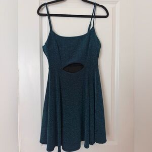Lulus Love to Shine Teal Blue Sparkly Sleeveless Skater Mini Dress